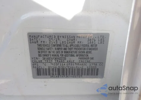 2019 Nissan Sentra Sv z USA, uszkodzony, nr VIN 3N1AB7AP3KY422729